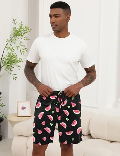 Image of Ekouaer Men's Pajama Shorts Soft Sleepwear Bottoms Elastic Waistband Loungewear Breathable Men Shorts with Pockets