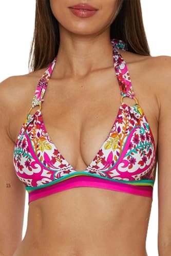 Trina Turk Women's Hawaiian Garden Halter Bikini Top, Floral Print, Adjustable, Tie Back, Swimwear Separates