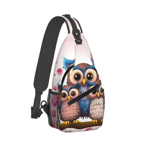 Mochila Sling Crossbody Bolsillo Búhos Negra miniatura 1