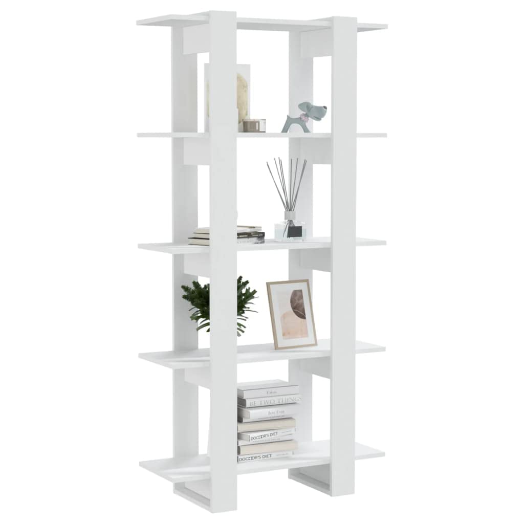 Bücherregal Raumteiler Weiß 80x30x160 cm aus Holzwerkstoff, schlankes Design, viel Stauraum für Bücher, Zeitschriften und Dekoration, pflegeleicht mit feuchtem Tuch, ideal