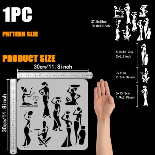 FINGERINSPIRE African Woman Painting Stencil 30x30cm Reusable Black Woman Silhouette Stencil Template African Tribal Woman Stencils for Painting on Wood Canvas Fabric Wall Furniture DIY Home Decor - Image 2