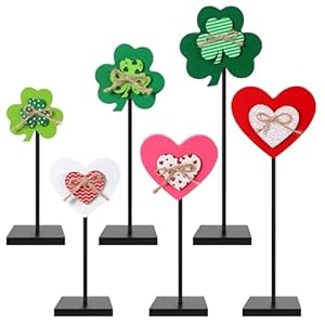 Valentines Day St Patrick s Day Decorations Wooden Sign on Stand Valentines Decor St Patrick s Shamrock Clover Signs Heart Standing Tabletop Centerpiece Decor for Party Favor Supplies