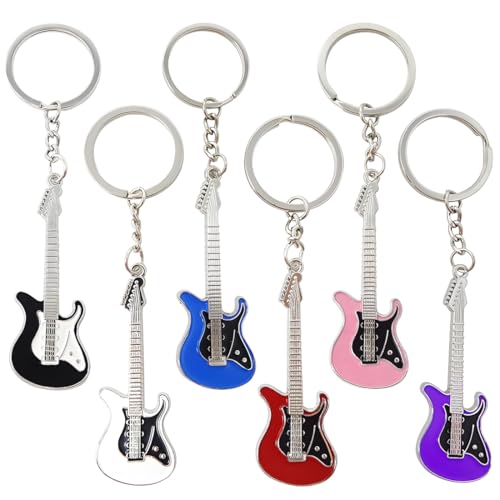 KUMSODE 6 Pcs Porte-clés Guitare, Mode Métal Porte-clés Guitare, Porte-clés Rock, Pendentif Clé Chaîne De Voiture Porte-clés, Mini Porte-clés en Forme de Basse...