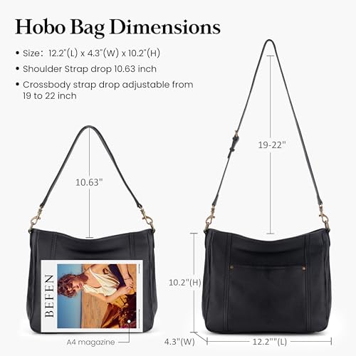 befen Genuine Leather Hobo Crossbody Bags for Women Retro Leather Purses Handbags Shoulder Bag with 2 Shoulder Straps4