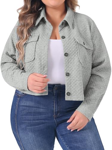 Agnes Orinda Plus Size Casual Jackets for Women Long Sleeve Button Down Lightweight Cropped Shirt Jacket with Pockets