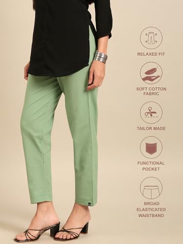 Image of TWIN BIRDS Women Cotton Straight Fit Pants | Ethnic Casual Daily Trousers