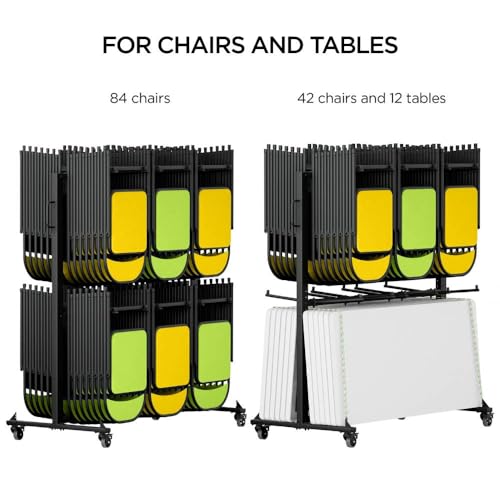 Folding Chair Rack Folding Chair Cart Folding Chair Storage Dolly with Wheels and Holder for 84 Chairs or 12 Tables of 800 LBS Capacity Includes Weatherproof Cover