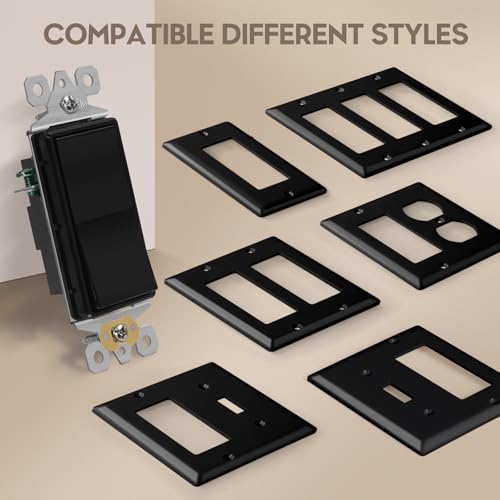 Image of ECOELER Black Decorative Light Switch, Single Pole Decora Rocker Electrical Wall Switches, 15A 120 /277V, Self-Grounding, On /Off Rocker Paddle Interrupter for Residential and Commercial, 10 Pack