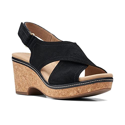 Image of Clarks Women's Giselle Coast Wedge Sandal, Black Leather, 8.5
