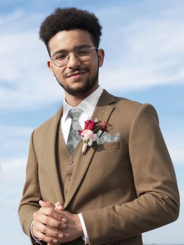 Image of Mantieqingway Floral Ties for Men, 3pcs /set Neck Tie Pocket Square Holder Set for Wedding Business Prom Party Usual