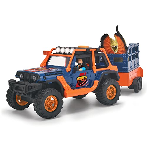 Dickie Toys - Dino Commander (40 cm) - Spielzeug-Auto „Jeepster Commander inkl. Anhänger mit Figur Plus 2 Dinosaurier - Spielzeug für Kinder ab 3 Jahren, Mehrfarbig, 203837024