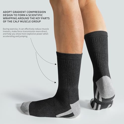 Men's Cotton Crew Work Socks, 3 Pairs Cushioned Moisture-Wicking Athletic Socks for Hiking Sports Running3