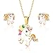 HIFOT collier licorne avec Boucles d'oreilles Clous Bijoux Set, licorne Pendentif et clous oreilles licorne Bijoux Cadeaux pour enfant fille femme