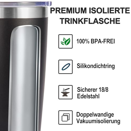 Volhoply 600ml（20oz） Thermobecher mit Deckel und Strohhalm,Doppelwandiger isolierter Reise-Eiskaffeebecher Passend für Autobecherhalter… – Ansicht 3