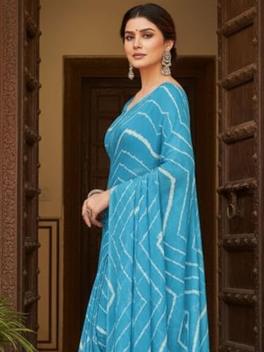 Image of AKHILAM Women's Georgette Solid Ready To Wear one Minute Saree With Unstitched Blouse Piece