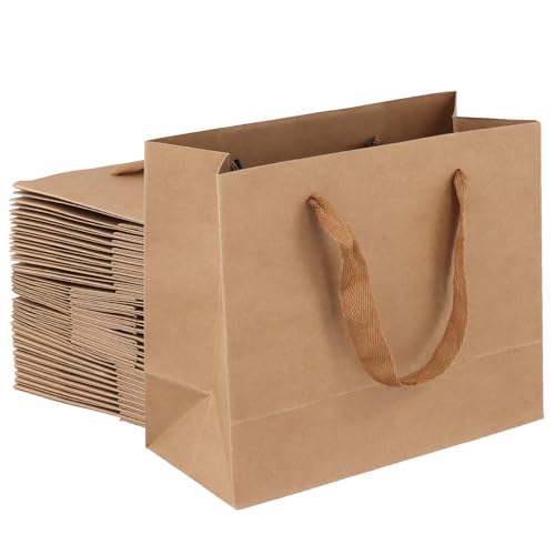 SYUTBOU 30 bolsas de papel kraft de 22 x 18 x 10 cm, color marrón, con asa, bolsas de regalo de papel kraft con asa de cordón para regalos, compras y embalaje