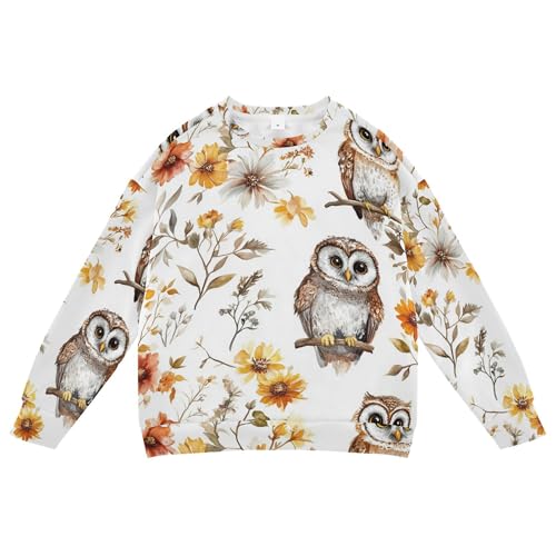 JUNZAN Cartoon Cute Owls White Little Boys Sweatshirts Hoodies Long Sleeve Kids Pullover Hoodie Athletic 4T