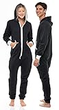 Skylinewears Unisex Adult Onesie One Piece Pajama Romper Hooded Zip Sleepwear Jumpsuit for Men and Women Black M