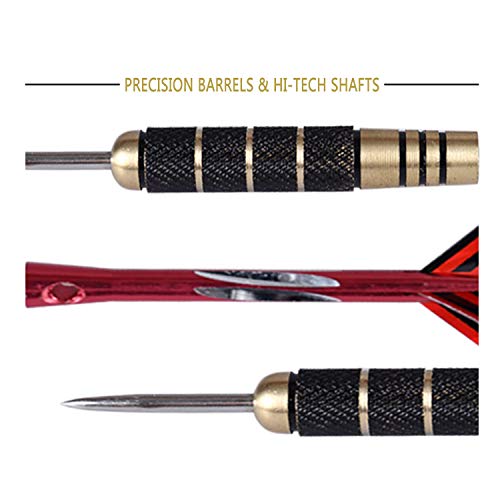 Lvgowyd 6 Pack Steel Tip Darts Set 26 Grams - Professional Metal Darts Tips with Aluminum Shafts Flights + Dart Sharpener + Dart Case (26g+Red+Black) - Thumbnail 5