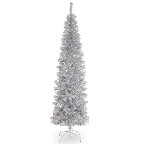 National Tree Company 7 ft Unlit Silver Tinsel Artificial Christmas Tree, 640 Tips, Includes Stand by National Tree Company - Used condition - US$46.11