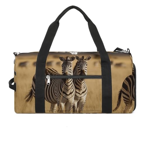 Zebre nell'erba della savana borsa da palestra per uomo donna impermeabile borsone da viaggio leggero borsa per viaggi sport, bianco, taglia unica