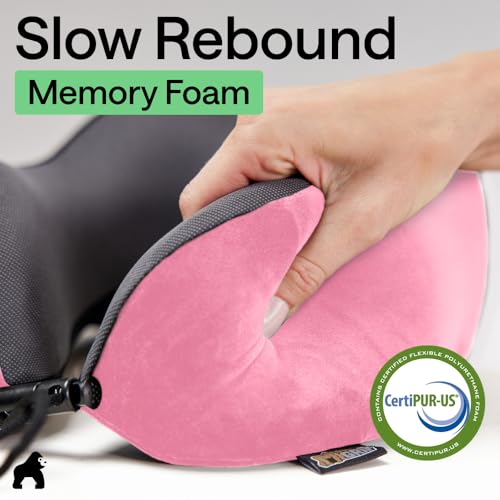 مراجعة وسادة السفر Gorilla Grip Memory Foam — دعم الرقبة للطائرة، مخمل مبرد وشبكي وقناع عين (وردي) - الصورة 6