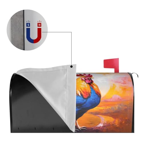 Image of Blue Farm Rooster Oil Painting Mailbox Cover Magnetic Waterproof Mailbox Wraps Post Letter Box Decor 21x18 in
