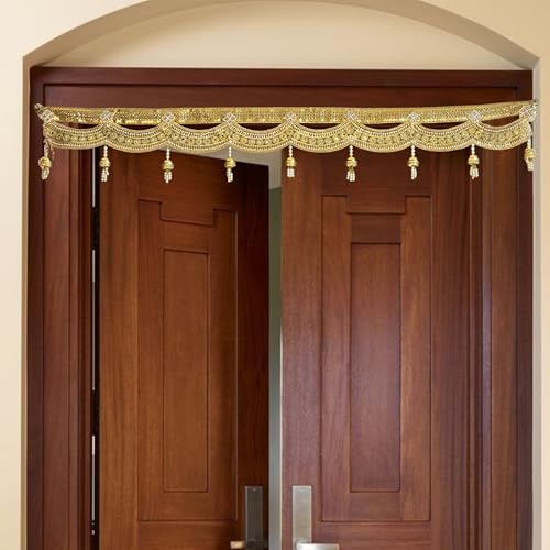 Image of Handmade Door Hanging Gold Lace Door Bandarwal Toran,Diwali Ganesh Pooja New Year Inauguration Wedding Festival Home Decor,Wall Decoration (38 Inch X 8 Inch)