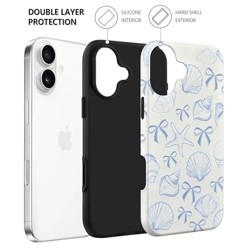 Coque iPhone 17 coquillage bleu rigide esthétique double couche pour fille