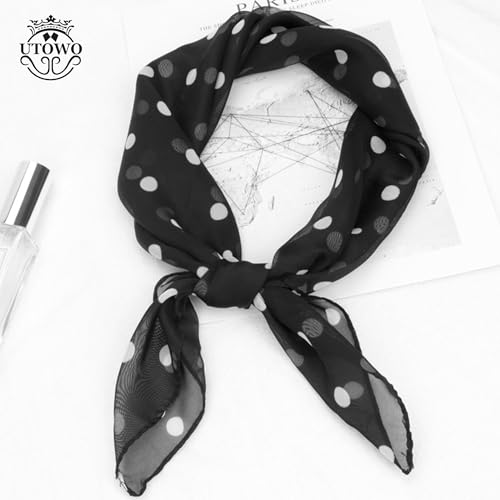 UTOWO 65cm Polka Dots Square Scarf Neck Scarves Kerchief Neckerchief Headband for Women 1950s Vintage Retro Scarf4