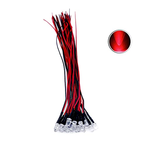 Vrabocry 20x 5mm Leds mit 20cm Kabel 12 Volt DC/Led fertig verkabelt (Rot)