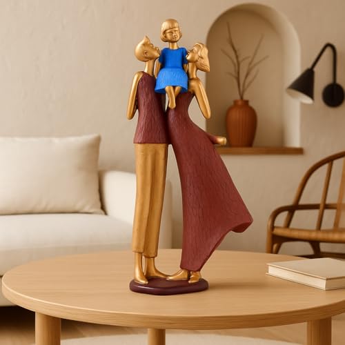Image of Xtore Gold & Burgundy Resin Family Figurine | Modern Decorative Statue | Parent and Child Design | Living Room, Bedroom, Office Accent - (Pack of 1, Multicolor)
