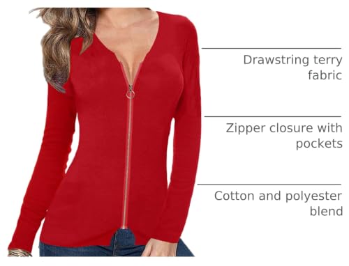 Image of Afibi Women V Neck Zip Front Long Sleeve Casual Top Blouse Shirt /Cardigan
