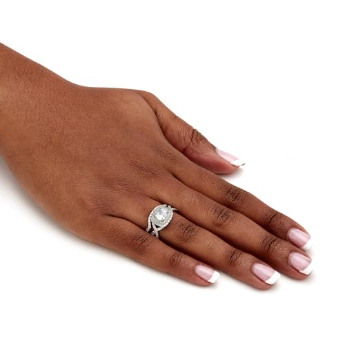 Palm Beach Jewelry Platinum over Sterling Silver Round Cubic Zirconia 2 Piece Crossover Halo Bridal Ring Set4