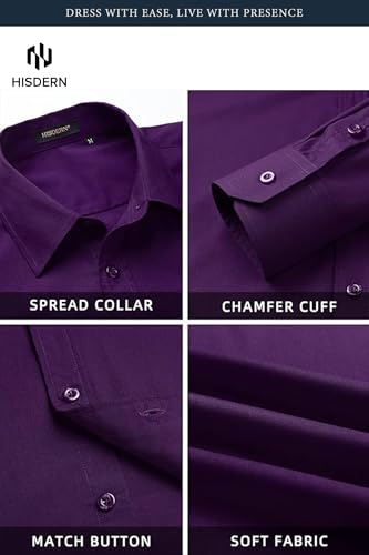 Image of HISDERN Mens Dress Shirt with Tie Pocket Square Set Classic Button Down Shirt Matching Tie Long Sleeve Shirts