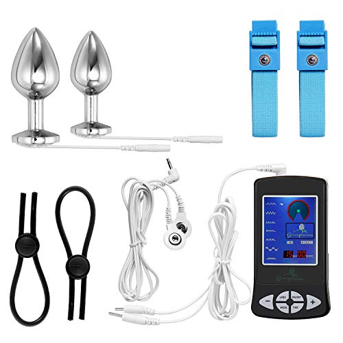 Electric Anal Plug and Penis Ring Greenpinecone Luxury Electric Anal Plug Set 32 mm and 25 mm Electric Shock Butt Plug for Nerve Stimulation with 2 Pcs Adjustable Electro Sex Cock Rings and Wires