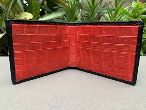 Black and Red Crocodile Leather Skin Men's bifold wallet, Double Side Genuine Alligator 6