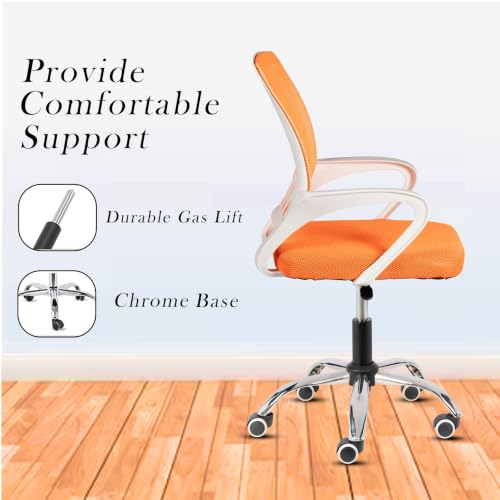 Image of Casa Copenhagen Mesh Mid Back Office /Study /Computer /Revolving /Desk Chair for Work from Home -Metal Base, Height Adjustable Seat-Orange& White Handle