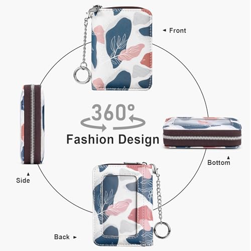 Image of Mayski Credit Card Holder, Zipper Credit Card Wallet for Women, Small Accordion Card Cases Holder, KeyChain Wallet, Business Card Holder, Desert Leaf