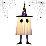ハロウィーン ツリー オーナメント,点灯ゴーストペンダント＆ウィッチハット パーティー装飾用 - 不気味なホリデーデコレーション 窓、ドア、リビングルーム、中庭、パティオ、ポーチ、ガーデン、ヤード用
