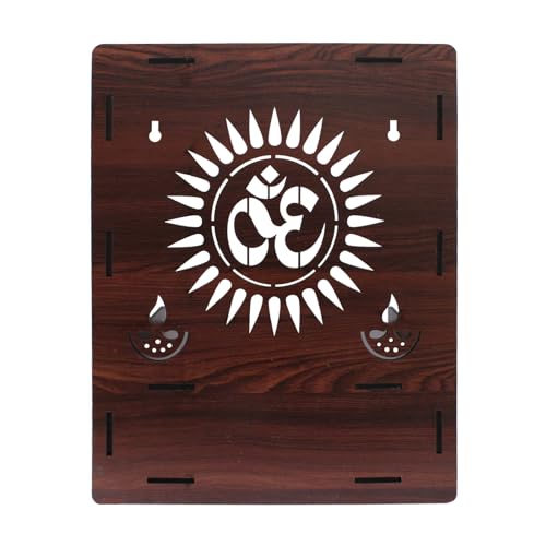 Image of Olive Tree Ethnic Wooden Pooja Mandir for Home Handcrafted Puja Stand | Wall Mounted with LED Spot Light | Mandapam, Pooja Ghar, Temple Office Decor - Walnut Size 12X12X16 Inch 1001
