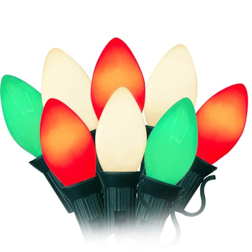 25Ft Red White and Green Christmas Lights,C7 Incandescent Christmas Lights with 27 White Red and Green Light Bulbs, Hanging Outdoor Christmas Lights for Tree Patio Wedding Party Christmas Decoration 25Ft Red White and Green Christmas Lights,C7 Incandescent Christmas Lights with 27 White Red and Green Light Bulbs, Hanging Outdoor Christmas Lights for Tree Patio Wedding Party Christmas Decoration