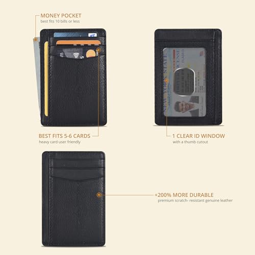 Image of Oak Leathers Leather Slim Minimalist Wallet for Men & Women RFID Front Pocket Leather Card Holder Wallets (Nappa Black)