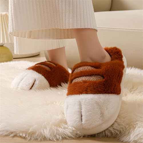 Image of Cat Paw Slippers - Unisex Adults & Kids - Beige - Slip-On - Plush & Memory Sponge Interior - Anti-Slip EVA Sole - Washable - Home Slippers