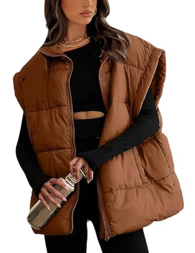 Daacee Women's Oversized Puffer Vest Lightweight Warm Sleeveless Puffy Bubble Outerwear Jackets Coats with Pockets
