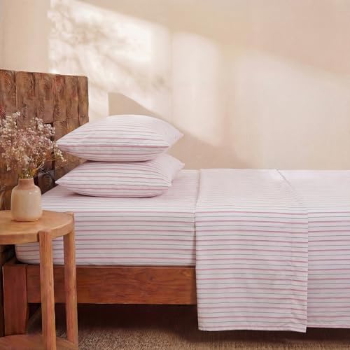 Image of Merryword Classic Striped Sheet Set King Size, 100% Cotton Bedding Sheet 4 Pieces, Soft Breathable Percale Weave, Deep Pocket Sheet 17.5 inch, Luxury Linen Like, Farmhouse Style
