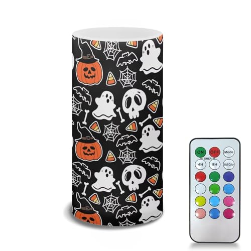 Image of Poceacles Cartoon Ghost Skull Pumpkin Bat LED Flameless Candles Battery Operated Candles with Remote Control Timer Violet Blue Flickering Wick Pillar Tealight for Halloween Decor