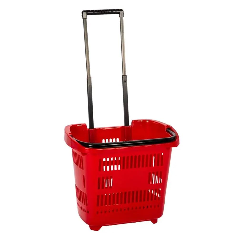 Completeshopfittings 1X Red Trolley Basket 1X Red Plastic Shopping Trolley Basket Supermarket Retail Store 31 Litre Capacity