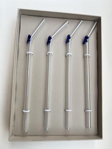 Image of THE Empty Space Set of 4 Reusable Glass Straws, Blue Colored Flower Straws with Gift Packaging for Smoothies, Milkshakes, Juices, Teas, Perfect for Parties & Gifts | 7 inch Height 4 PCs