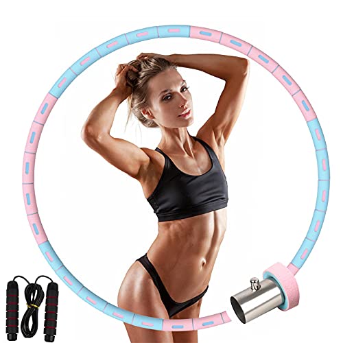 DOMEZAN Weighted Hula Hoop, Adult Weight Loss Hula Hoop, Used For Sports Fitness Fast Burn Waist Fat Professional Hula Hoop, 1.98lbs 6 Sections Removable Design Suitable For Adults/Kids/Beginner